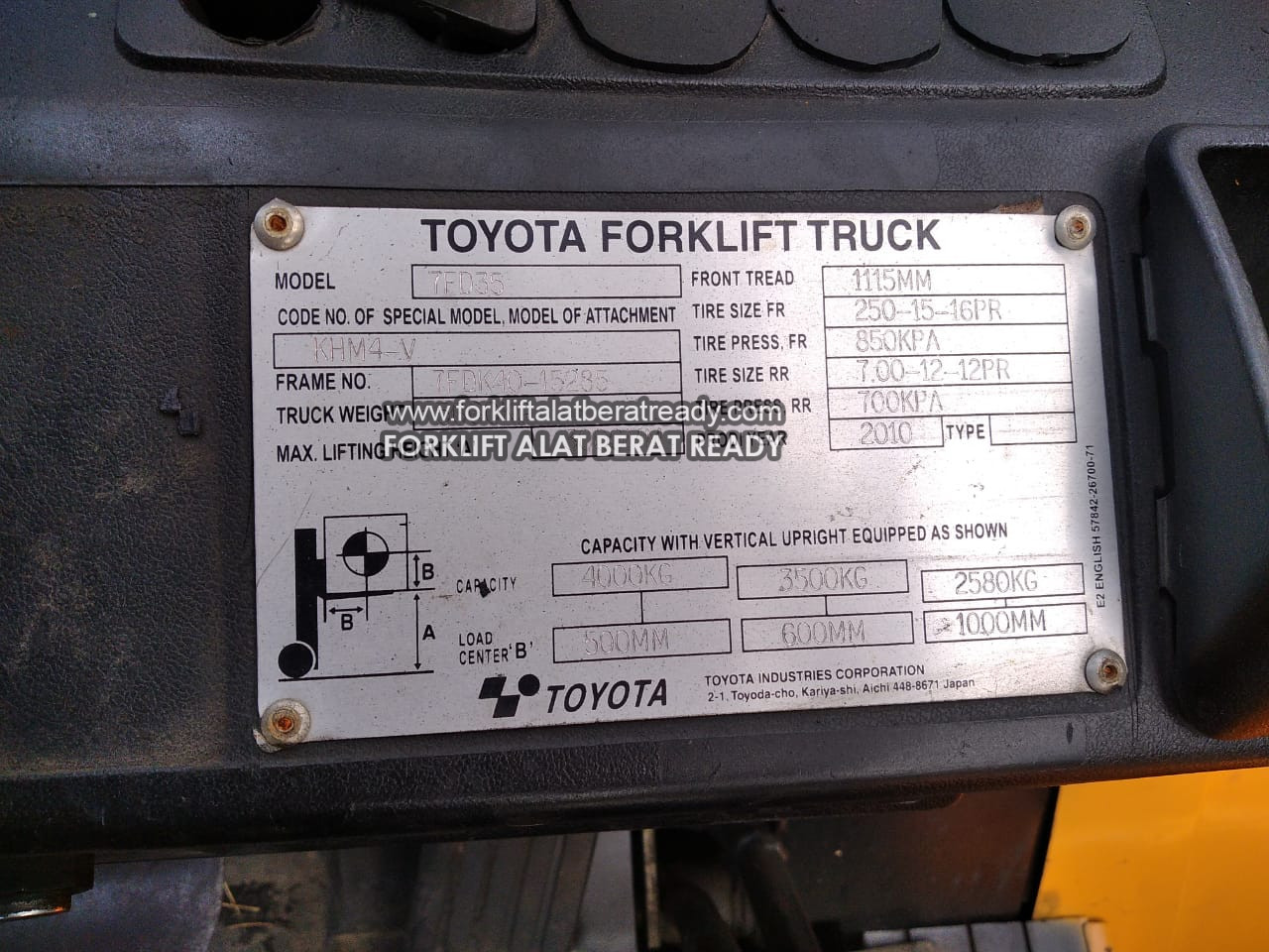 Forklift toyota 7fd35 Kapasitas 3,5 ton Tahun 2010 3